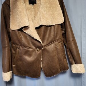Miss London Brown Teddy Jacket with Cream Details